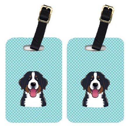 Carolines Treasures Carolines Treasures BB1175BT Pair Of Checkerboard Blue Bernese Mountain Dog Luggage Tags BB1175BT